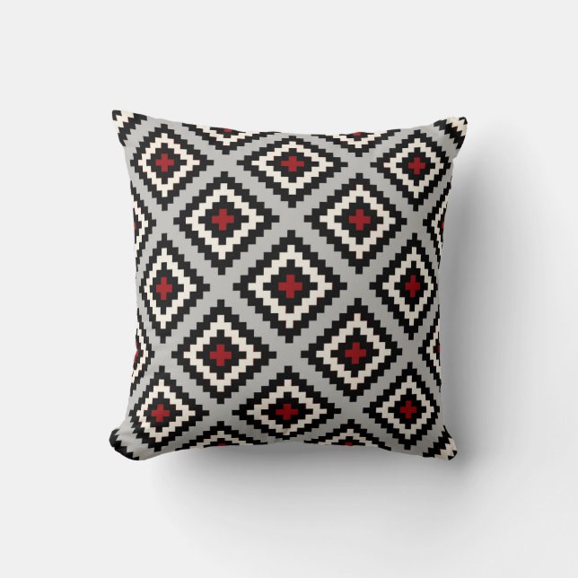 Coussin Géométrique en rouge noir gris (Recto)