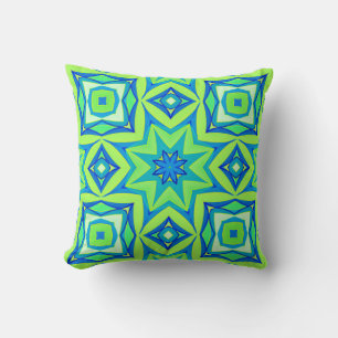Coussin Géométrique étoile Abstraite - Vert chaux et bleu