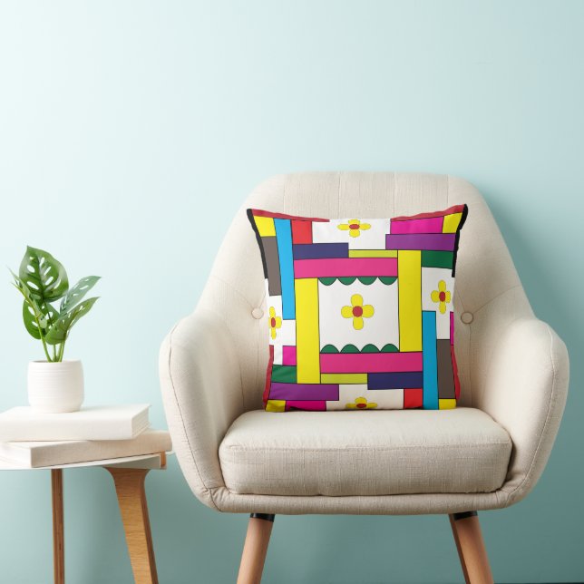Coussin Géométrique Floral Coloré (Chaise)