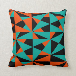 Coussin Géométrique Gras Rétro Funky Orange Noir Turquoise