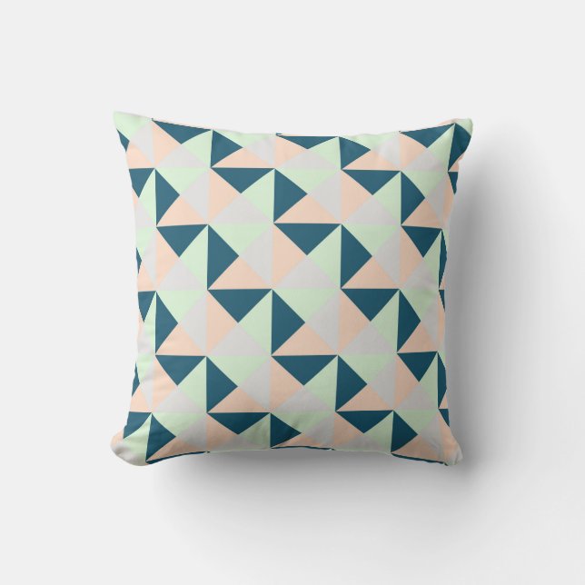 Coussin géométrique gris de triangles de pêche en (Recto)