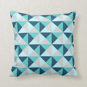 Coussin géométrique gris turquoise de triangles de
