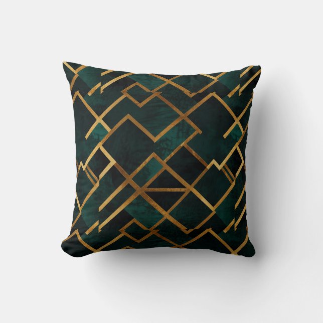 Coussin Géométrique Luxueux Or et Émeraude (Recto)