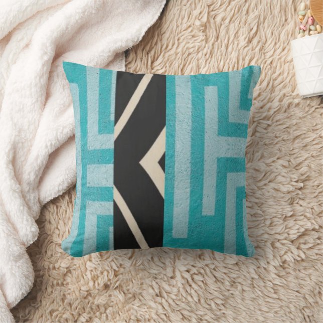Coussin Géométrique Moderne (bleu + noir) 2 faces (Couverture)
