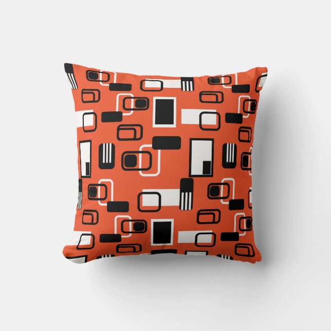 Coussin Géométrique moderne du milieu du siècle Orange Noi (Recto)