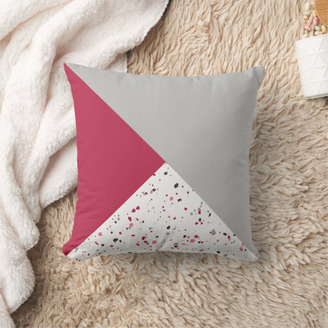 Coussin Géométrique moderne Magenta Grey Terrazzo (Couverture)