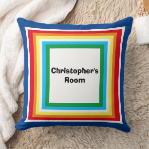 Coussin Géométrique Monogramme Bleu Orange Jaune