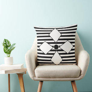 Coussin Géométrique Noir Blanc Diamant Rayures Géométrique