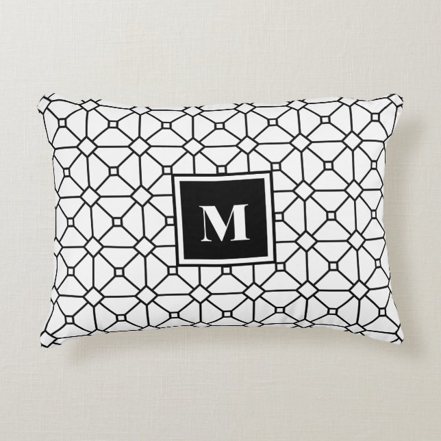 Coussin géométrique noir et blanc d'accent de (Devant)