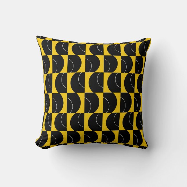 Coussin géométrique noir et jaune à orbite dorée (Recto)