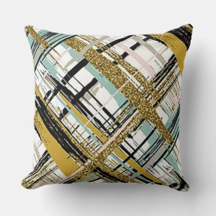 Coussin géométrique noir et or éblouissant