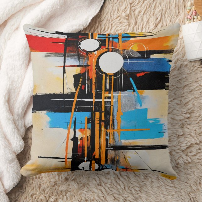Coussin Géométrique Orange Bleu Abstrait Moderniste Gras (Couverture)