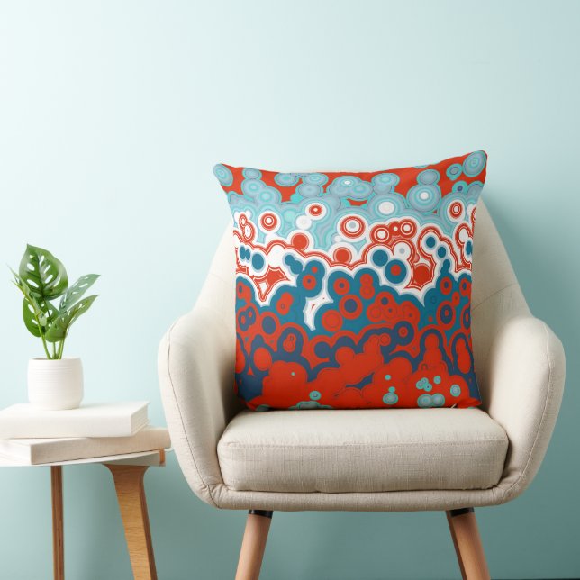 Coussin Géométrique orange, bleu et turquoise (Chaise)