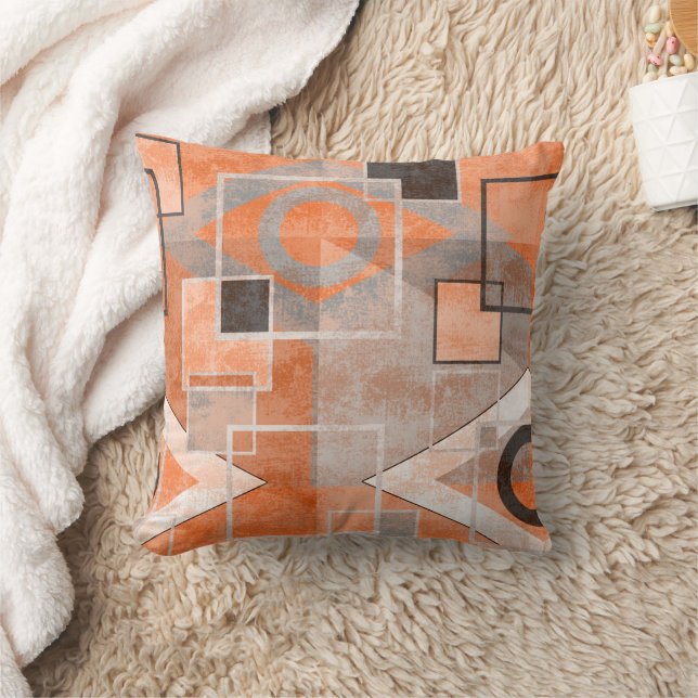 Coussin Géométrique orange gris grunge élégant (Couverture)