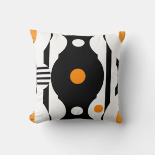 Coussin Géométrique Rétro Mod Orange Noir