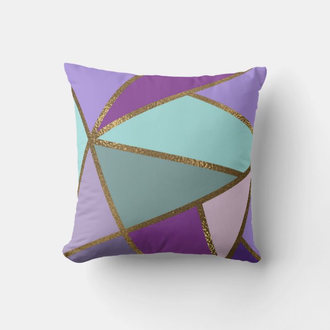 Coussin Géométrique Violet Rose Sarcelle Turquoise & Bronz (Recto)