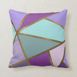 Coussin Géométrique Violet Rose Sarcelle Turquoise & Bronz