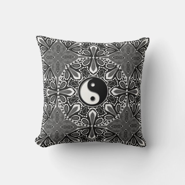 Coussin géométrique Yin Yang noir de la tribu (Recto)