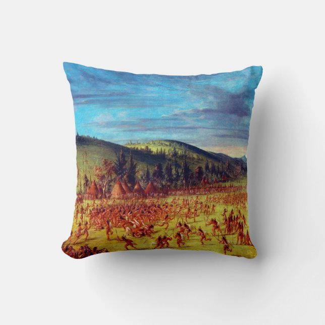 Coussin George Catlin Jeu de balle des Choctaw Ball Up (Recto)