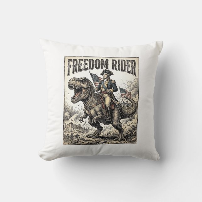Coussin George Washington patriote chevauchant le T-rex Li (Recto)
