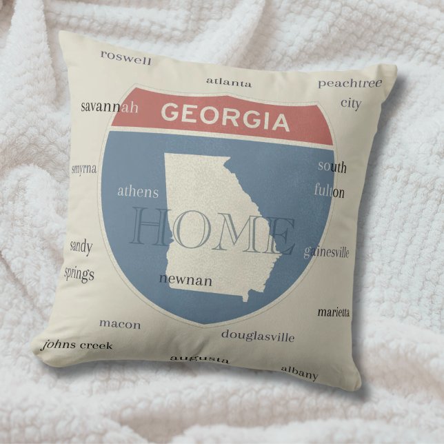 Coussin Georgia Home Throw Pillow with Cities – Custom (This throw pillow is a great addition to any room in your Georgia home!)