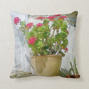 Coussin Géranium rouge d'aquarelle