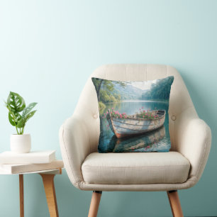 Coussin Geraniums Roses Dans Un Ancien Bateau À Voie