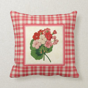 Coussin Géraniums vintages avec le motif rose de corail d
