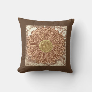 Coussin Gerbera Daisy Block Imprimer - brun et bronze