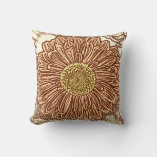Coussin Gerbera Daisy Block Imprimer - brun et bronze