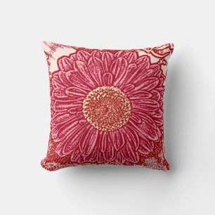 Coussin Gerbera Daisy Block Imprimer - marron et rose