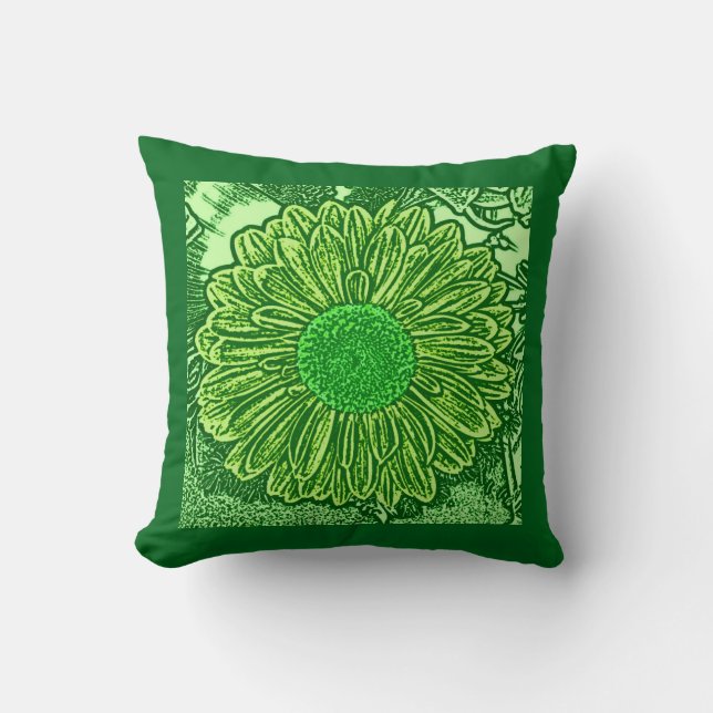 Coussin Gerbera Daisy Block Print, Lime & Emerald Green (Recto)