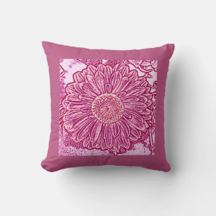 Coussin Gerbera Daisy Block Print - nuances roses
