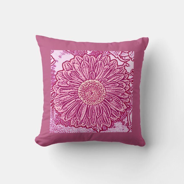 Coussin Gerbera Daisy Block Print - nuances roses (Recto)