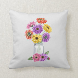 Coussin Gerbera Gerber Daisy Aquarelle Mason Jar