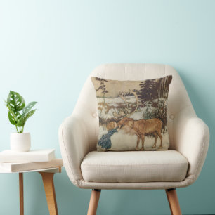Coussin Gerda et le renne vintage par Edmund Dulac