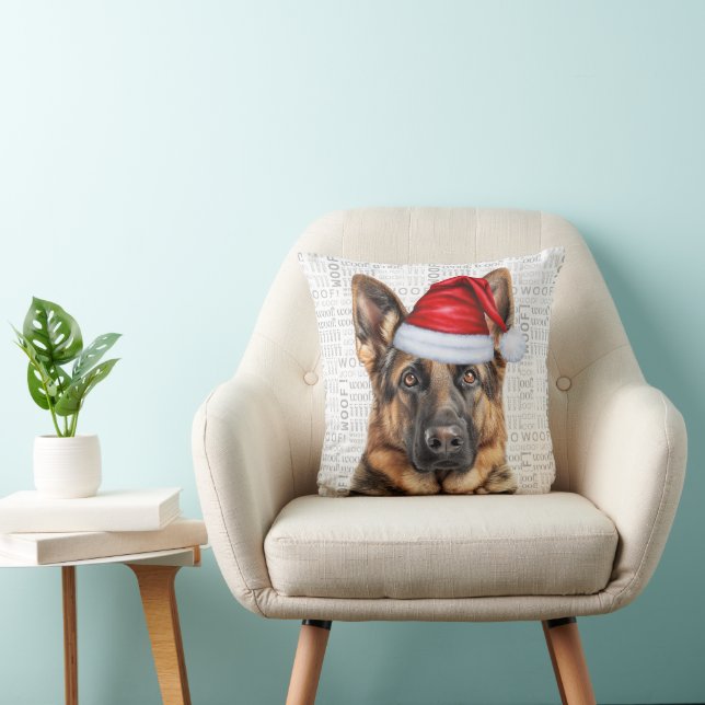 Coussin German Shepherd Dog Watercolor Woof Christmas (Chaise)