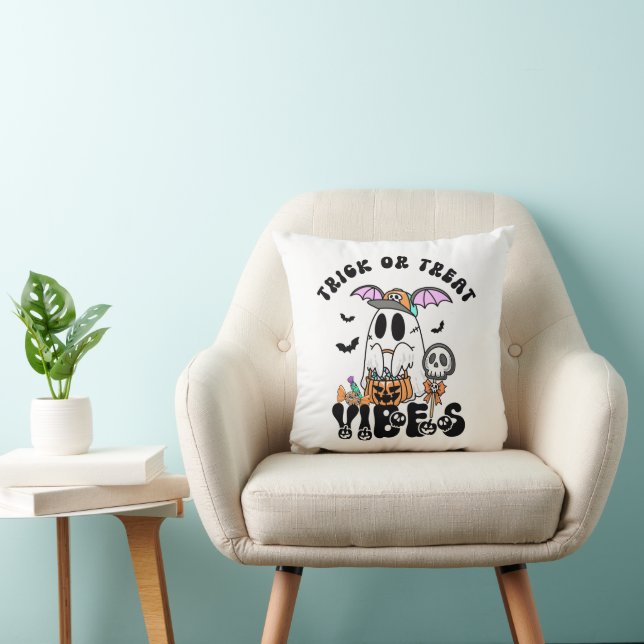 Coussin Ghost Candy Halloween Trick ou Treat violes (Chaise)