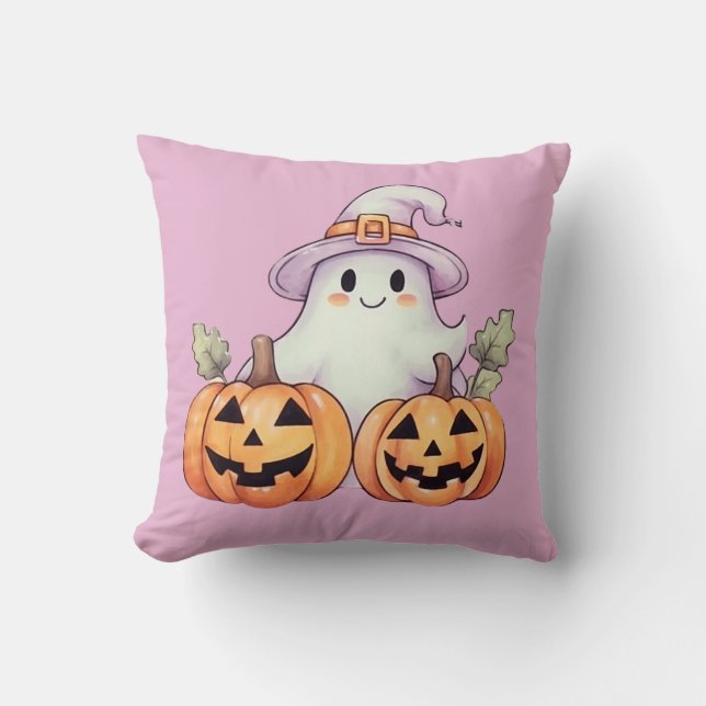 Coussin Ghost et citrouilles violettes Halloween (Recto)