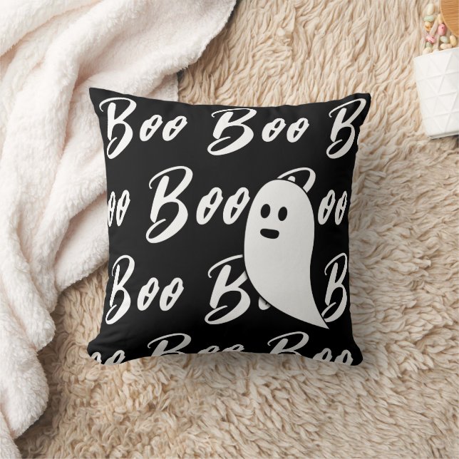 Coussin Ghost Halloween Noir et Blanc motif de livre (Couverture)