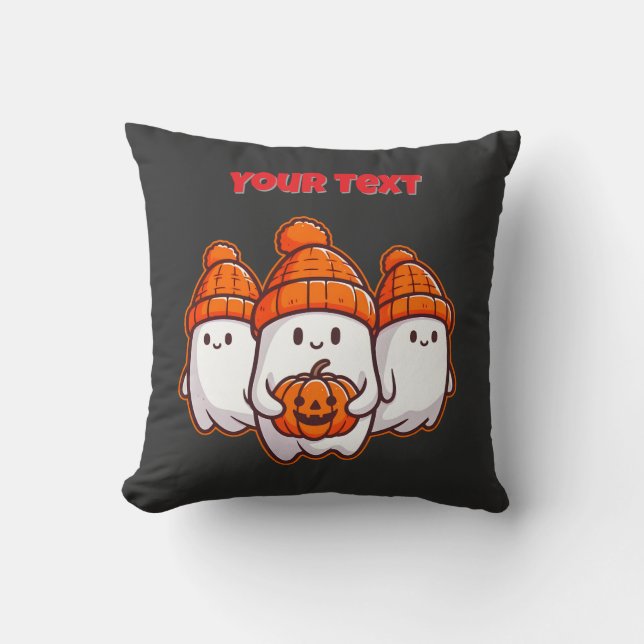 Coussin Ghosts d'Halloween avec Citrouille et haricot oran (Recto)