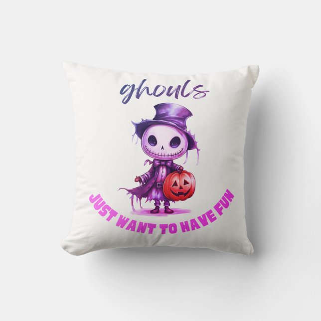 Coussin Ghouls veut juste s'amuser Halloween violet (Recto)