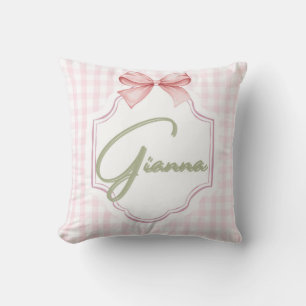Coussin Gianna Baby Girl Nursery Bow&En vichy personnalisé