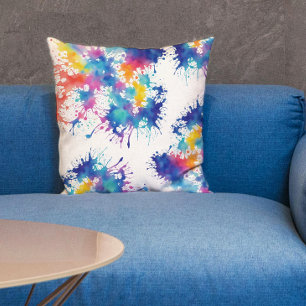 Coussin Giclée de peinture abstraite arc-en-ciel aquarelle