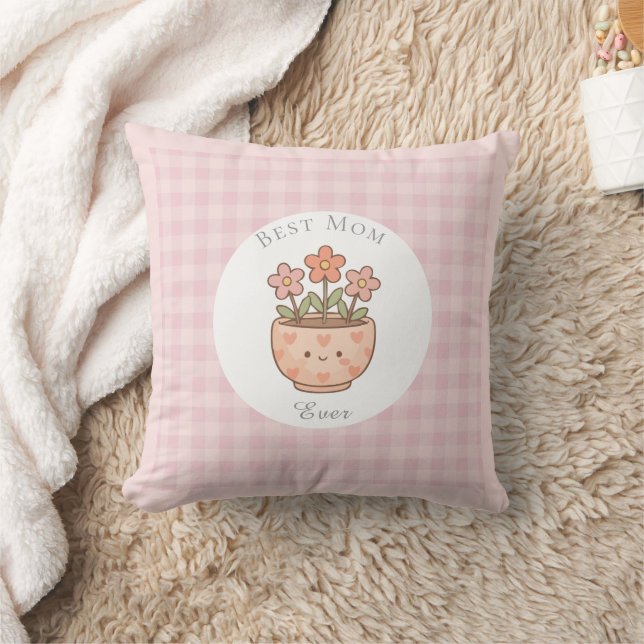 Coussin Gift For Mom,Best Mom Ever,Pink Checkered (Couverture)