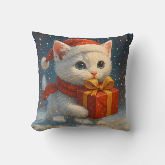 Coussin Gift - Holiday - Christmas Kitten Surprise Pillow (Recto)