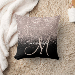 Coussin Gilry Monogram Rose Parties scintillant or et noir