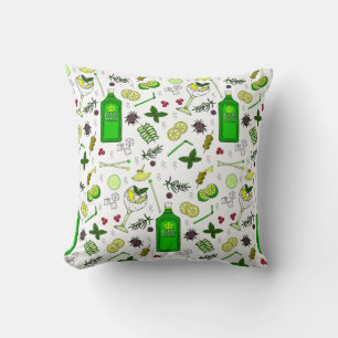 Coussin Gin Thème Cocktail Verres Citron Lime Motif