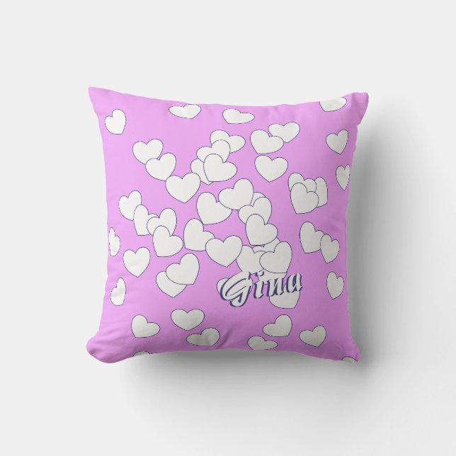 Coussin Gina - Nom Modèle rose mignon Avec Coeurs Blancs (Recto)