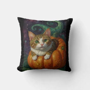 Coussin Gingembre d'Halloween et chaton blanc équitation u
